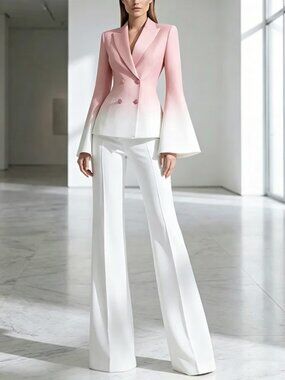 Designer Pink & White Gradient Bell Sleeve Wide Leg 2-Piece Suit-Brand NEW!